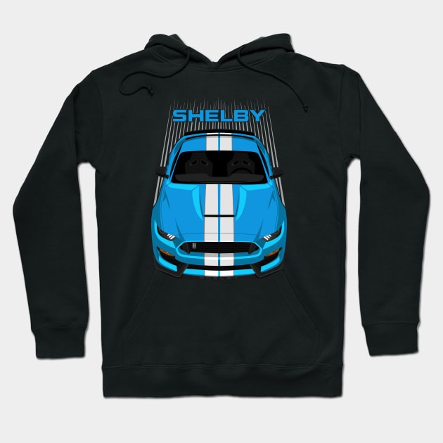 Ford Mustang Shelby GT350 2015 - 2020 - Grabber Blue - White Stripes Hoodie by V8social